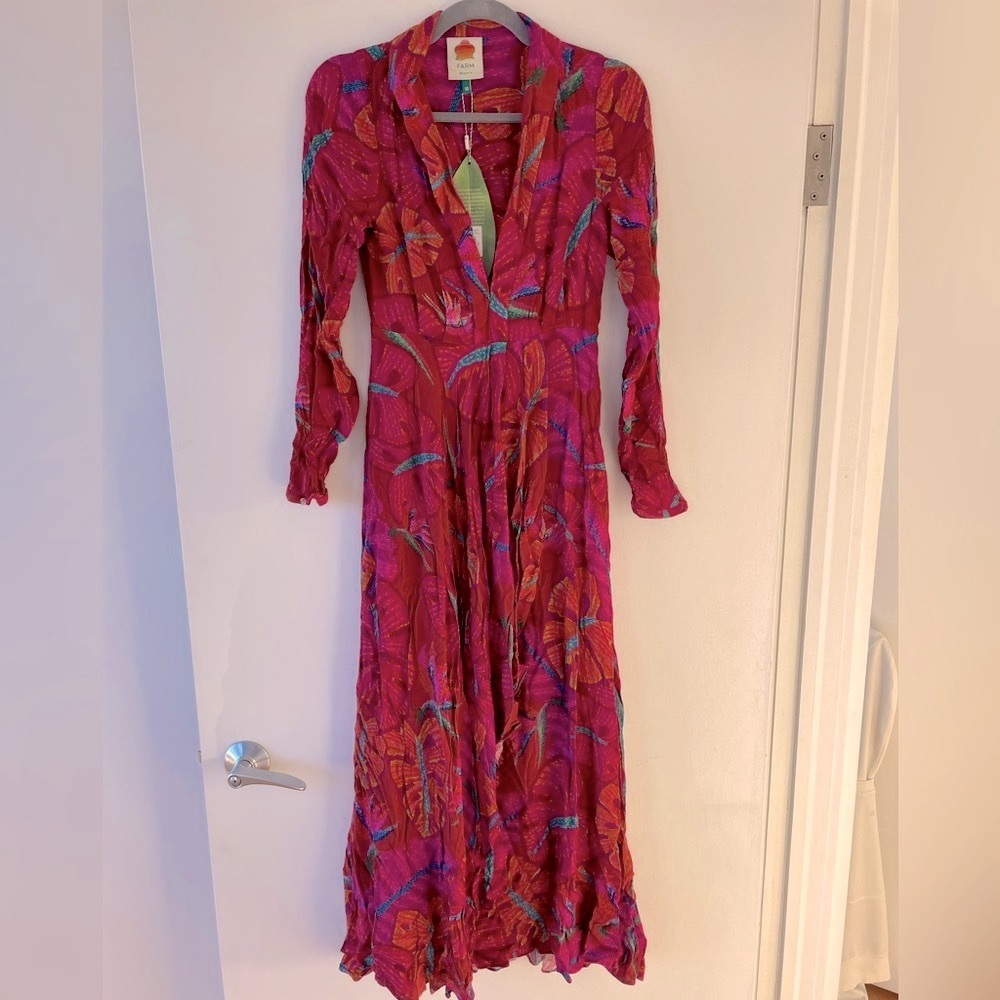 NWT Farm Rio Delicate Leaves Long Sleeve Maxi Dress